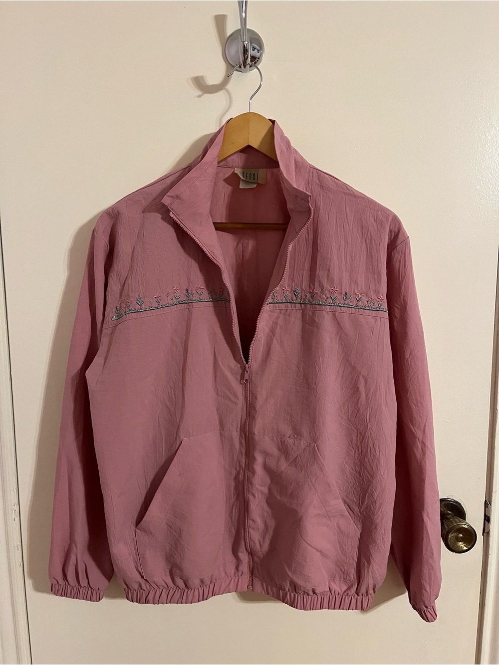 Vintage Grannycore Pink Zip-Front Lightweight Windbreaker Jacket